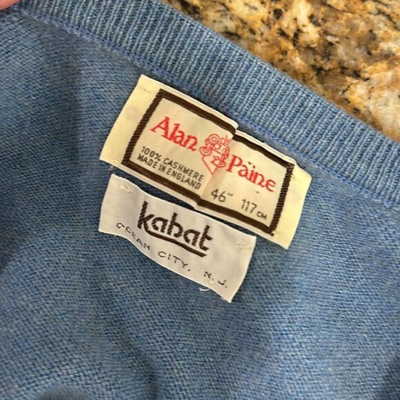 Alan Paine Vintage Cashmere V-neck Pullover Sweater In Blue Size XL - Picture 5 of 8